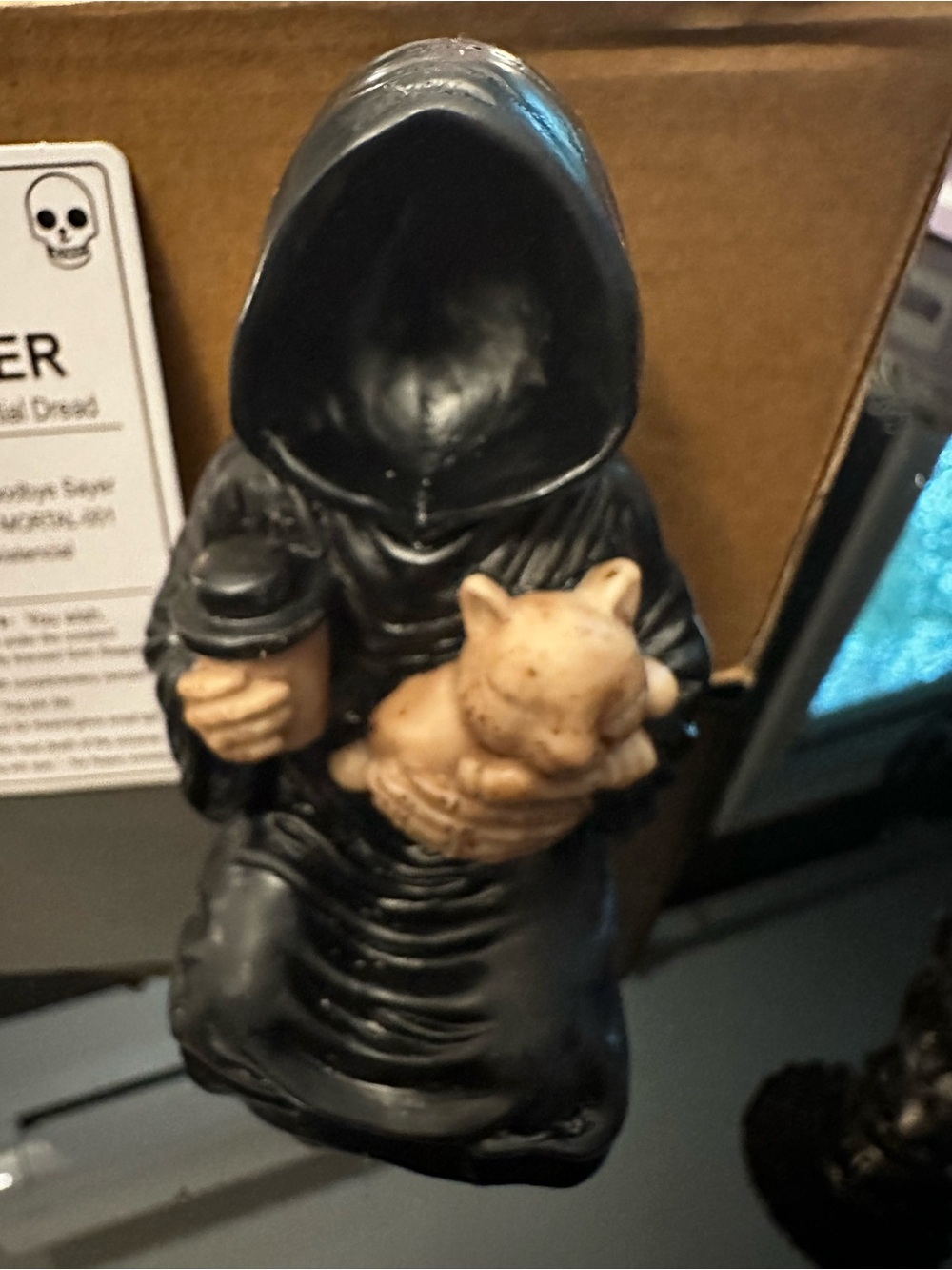 Grim Reaper Emotional Support Figurine in Black and Tan - Picture 6 of 8